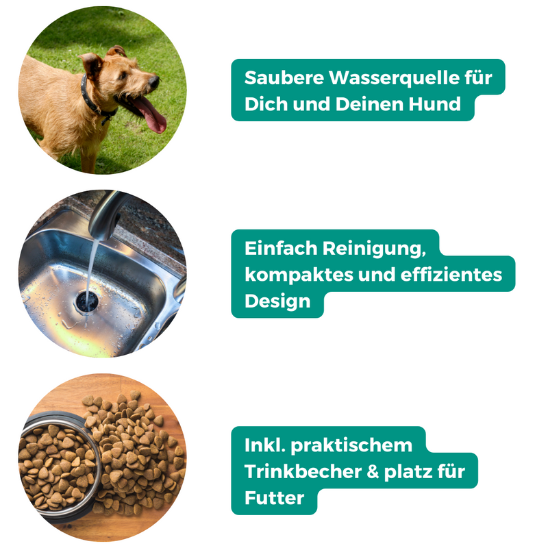 Edelstahl Hundetrinkflasche mit 2 abnehmbaren Näpfen, isoliert und auslaufischer